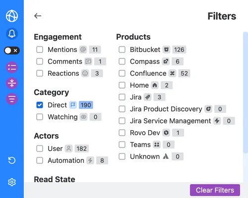 Screenshot for notification filters