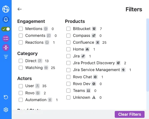 Screenshot for notification filters