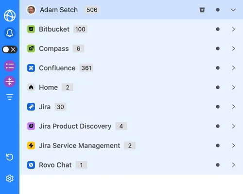 Screenshot when notifications are grouped by Atlassian products