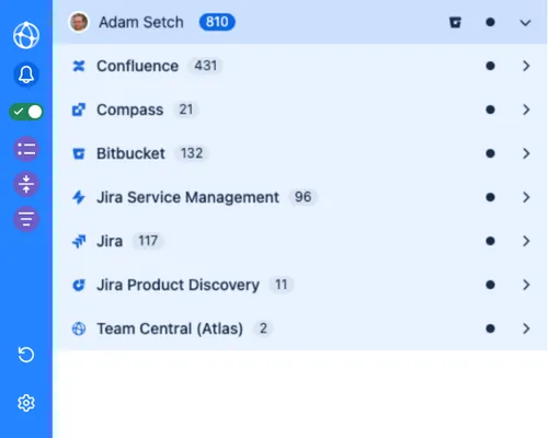 Screenshot when notifications are grouped by Atlassian products