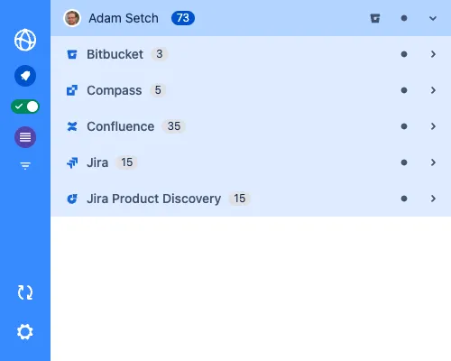 Screenshot when notifications are grouped by Atlassian products