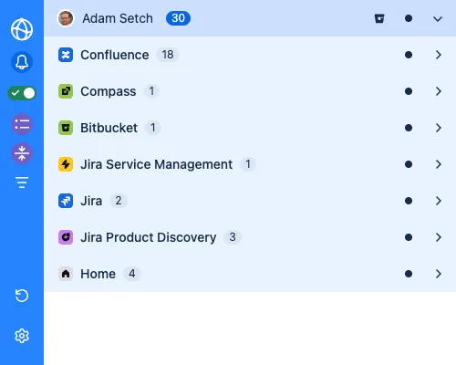 Screenshot when notifications are grouped by Atlassian products
