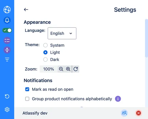 Screenshot for user preferences, settings