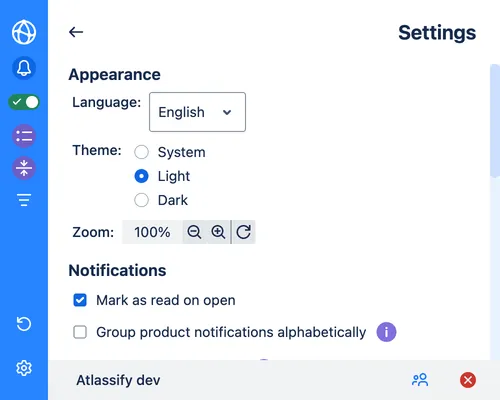Screenshot for user preferences, settings