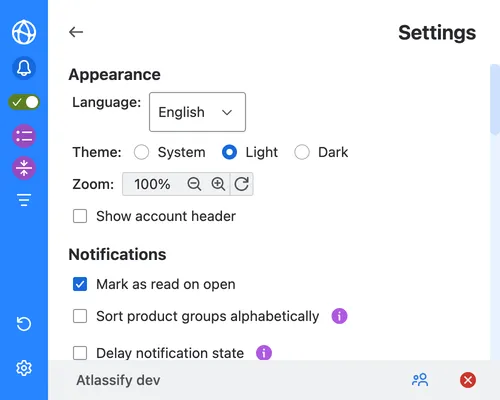 Screenshot for user preferences, settings